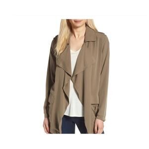 Trouve Lightweight Khaki Green/Brown Utility Draped Open Front Jacket Medium